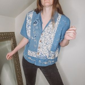 Vintage Denim Patchwork Embroidered Top